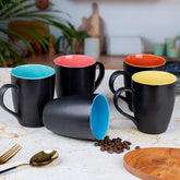Ceramic Tea Coffee Mugs with Handle Colorful Set of 5 | Microwave Safe | Dishwash resistant | Scratch Resistant | Black In-Multi colur | H-4.5" D-3"