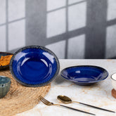 Premium Ceramic Pasta, Soup, and Snack Plates Half- Set of 2 | Microwave and Oven Safe | Dishwasher Safe | D - 7", H - 1" | Versatile Dining Essentials | Royal Blue