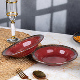 Premium Ceramic Pasta, Soup, and Snack Plates Half- Set of 2 | Microwave and Oven Safe | Dishwasher Safe | D -7", H - 1" | Versatile Dining Essentials | Maroon