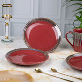 Elegant Ceramic Quarter Plates Set of 2- Stylish 7-Inch Diameter Ceramic Plates for Appetizers, Desserts | Microwave & Dishwasher Safe | Contemporary Elegance for Every Occasion | H - 1" D- 7" | Maroon and Grey