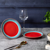 Elegant Ceramic Quarter Plates - Set of 2 - Stylish 7-Inch Diameter Ceramic Plates for Appetizers, Desserts | Microwave & Dishwasher Safe | Contemporary Elegance for Every Occasion | H - 1" D- 7" | Red and Blue