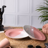 Premium Ceramic Pasta Plates - Set of 2 | Microwave and Oven Safe | Dishwasher Safe | D -10", H - 1" | Versatile Dining Essentials | Pink and White