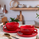 Ceramic Elite Coffee Cups Red Colour ( Set of 2) | Unique Broad Mugs with Handle for Coffee, Soup| Red | H-2.5" W-5.5"