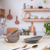 Ceramic Elite Coffee Cups with Saucer Matt Finish (Set of 2) | Unique Broad Mugs with Handle for Coffee Grey | H-2.5" W-5.5"