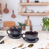 Ceramic Elite Coffee Cups Soup Bowls Set with Saucer ( Set of 2) | Unique Broad Mugs with Handle for Coffee, H-2.5" W-5.5"