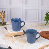 Ceramic Tea Coffee Mugs with Handles (Set of 2) | Microwave Safe | Dishwash resistant | Scratch Resistant | Medium | Blue | H-4.5" D-3"