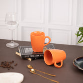Ceramic Tea Coffee Mugs with Handles (Set of 2) | Microwave Safe | Dishwash resistant | Scratch Resistant | Orange | H-4.5" D-3"