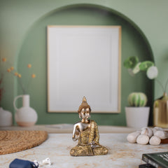 Elegant Sitting Buddha Idol Statue Showpiece for Home Decor Decoration and Gifting Gold Grey