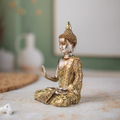 Elegant Sitting Buddha Idol Statue Showpiece for Home Decor Decoration and Gifting Gold Grey