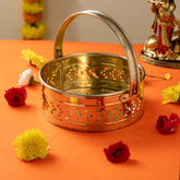 Brass Traditional Flower Basket For Pooja | Fruit Basket, Dalia Made Of Brass Material With Handle Dolchi Basket