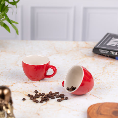 Ceramic Espresso cups (Set of 2)| Red and White