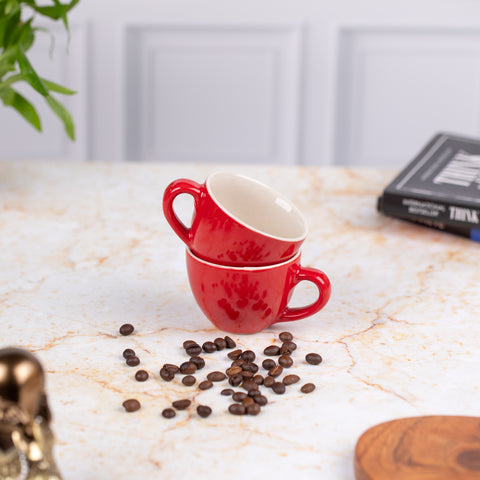 Ceramic Espresso cups (Set of 2)| Red and White