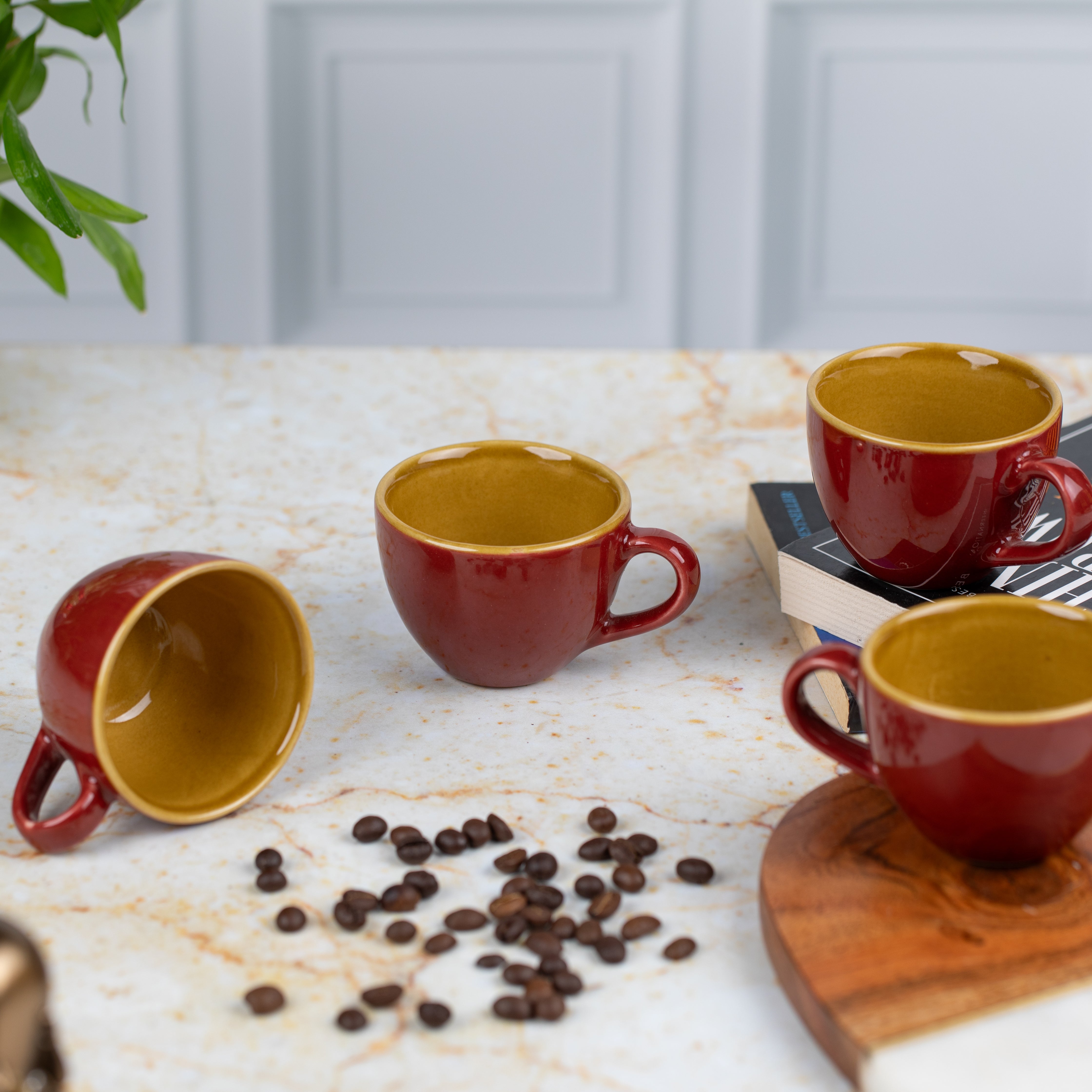 Ceramic Espresso cups (Set of 2)| Brown and burgundy