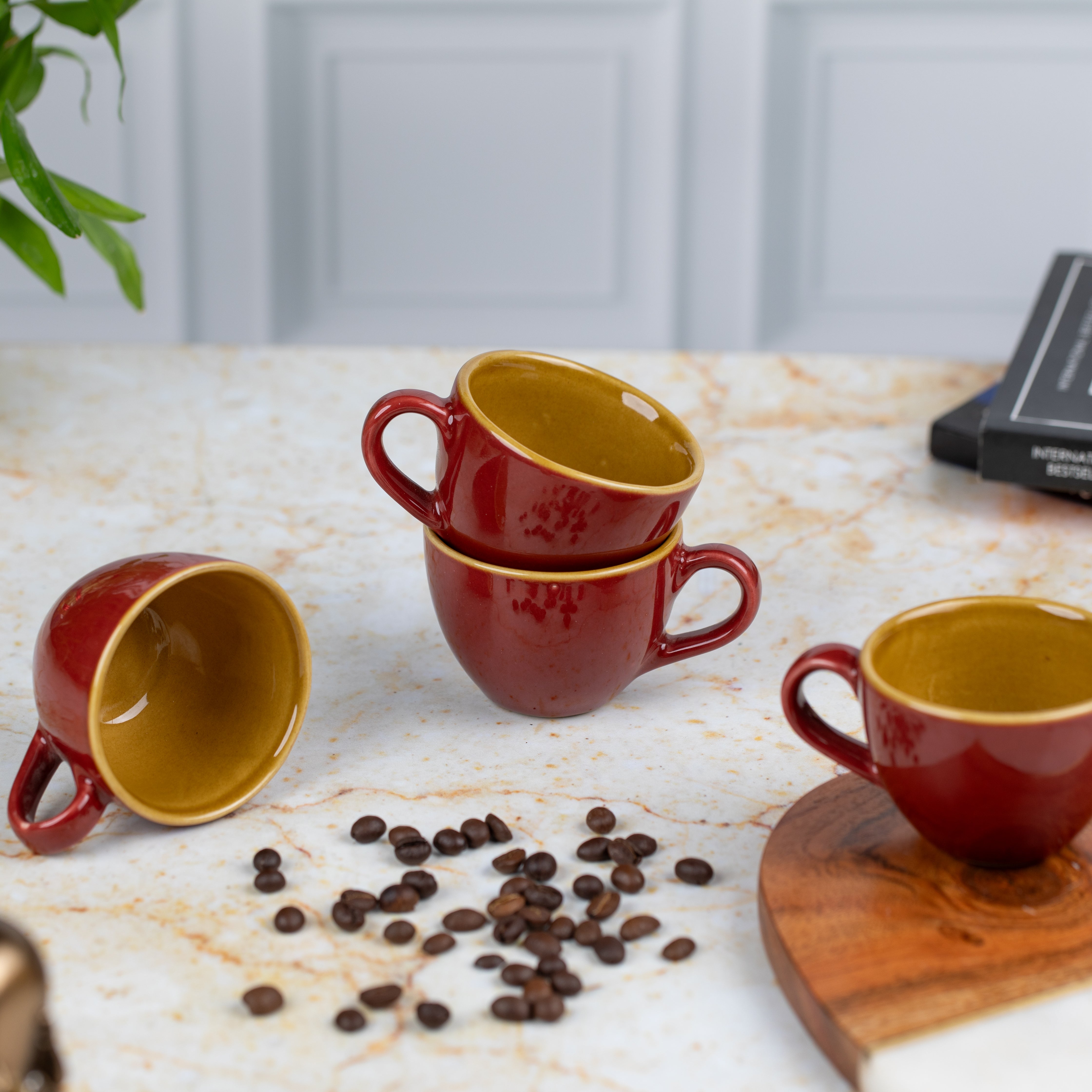 Ceramic Espresso cups (Set of 2)| Brown and burgundy