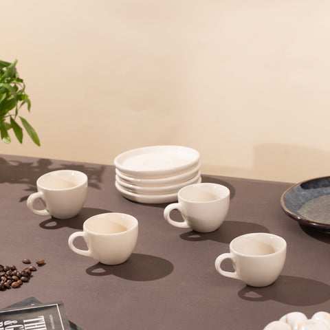 Ceramic Espresso cups with saucers (Set of 2) |  White