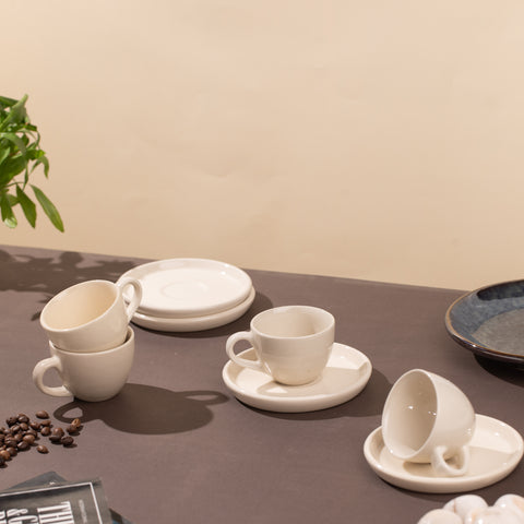 Ceramic Espresso cups with saucers (Set of 2) |  White