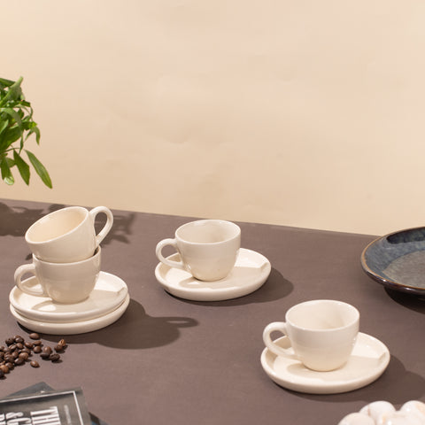 Ceramic Espresso cups with saucers (Set of 2) |  White