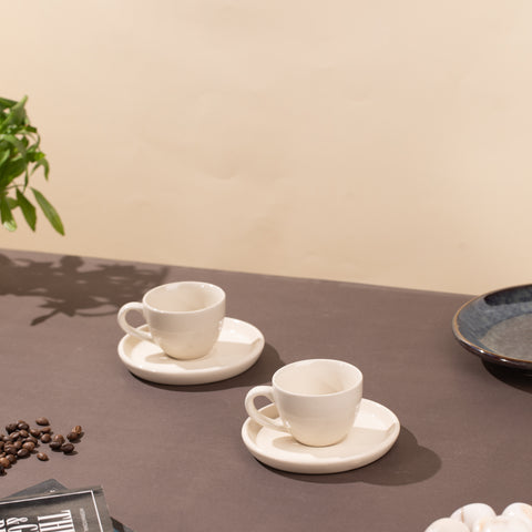 Ceramic Espresso cups with saucers (Set of 2) |  White