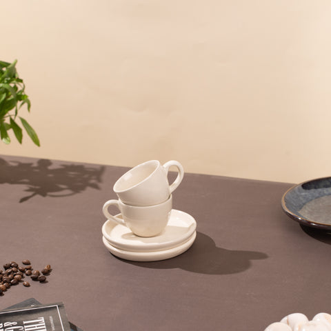 Ceramic Espresso cups with saucers (Set of 2) |  White