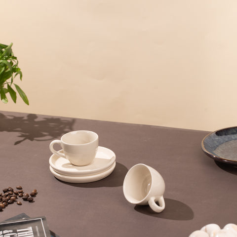 Ceramic Espresso cups with saucers (Set of 2) |  White