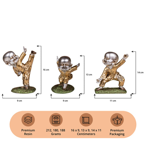 Buddha Kungfu 3 Piece Figurine Collection|Golden Buddha|Dynamic Poses|Balance and Tranquility|