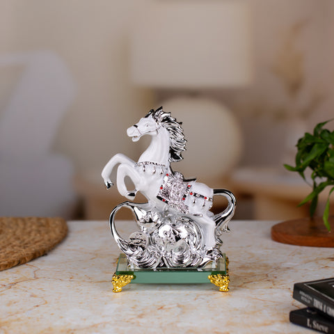 Exquisite Silver Horse Glass Sculpture