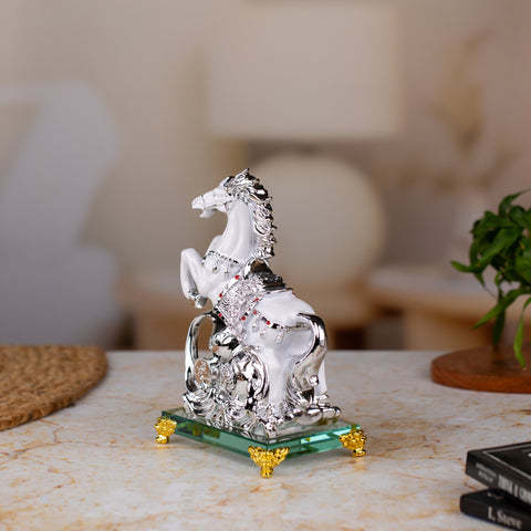 Exquisite Silver Horse Glass Sculpture