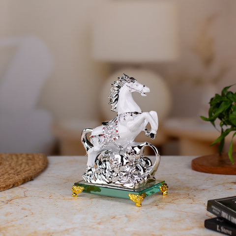 Exquisite Silver Horse Glass Sculpture