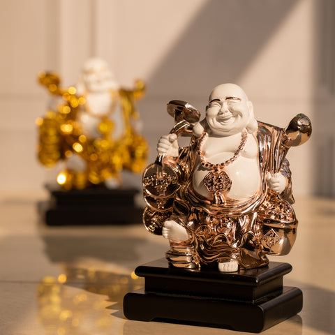 White and Rose Gold Buddha Statue|Premium Resin Statue|Packaged in Luxury Box|Home Decor