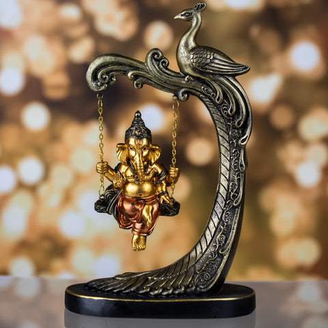 Golden Baby Ganesh on Swing Figurine  |Divine Serenity Statue|Home Decor| Premium Quality