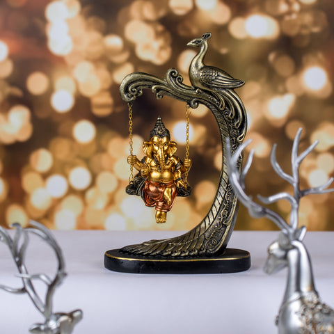 Golden Baby Ganesh on Swing Figurine  |Divine Serenity Statue|Home Decor| Premium Quality