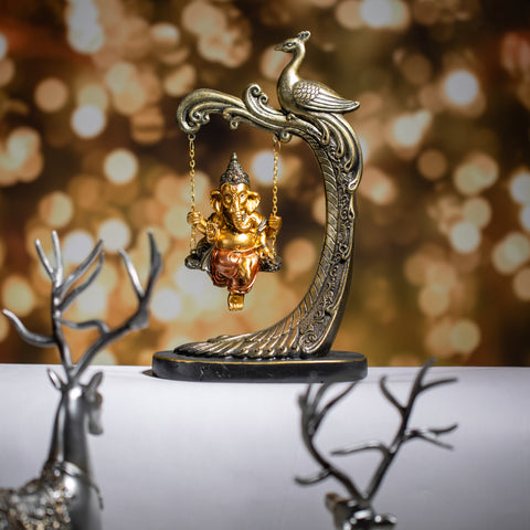 Golden Baby Ganesh on Swing Figurine  |Divine Serenity Statue|Home Decor| Premium Quality