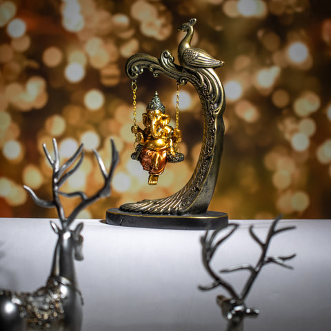 Golden Baby Ganesh on Swing Figurine  |Divine Serenity Statue|Home Decor| Premium Quality