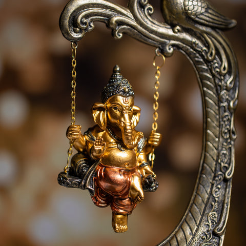 Golden Baby Ganesh on Swing Figurine  |Divine Serenity Statue|Home Decor| Premium Quality