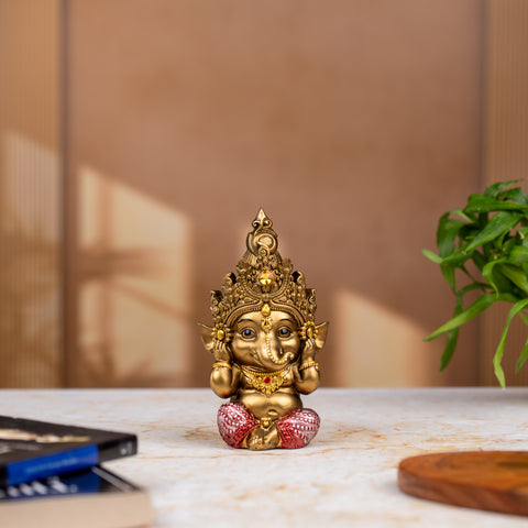 Divine Golden Ganesh Statue 3-Piece Set| Premium Resin Figurines| Ganesh closing Eyes, Mouth, and Ears| Luxurious Box Packing|Spiritual Blessings|Gift Prosperity