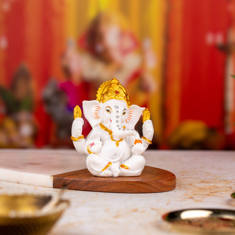 White and Golden Ganeshji Small size