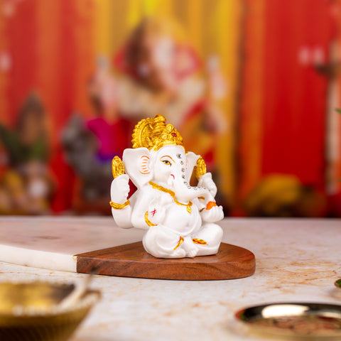 White and Golden Ganeshji Small size