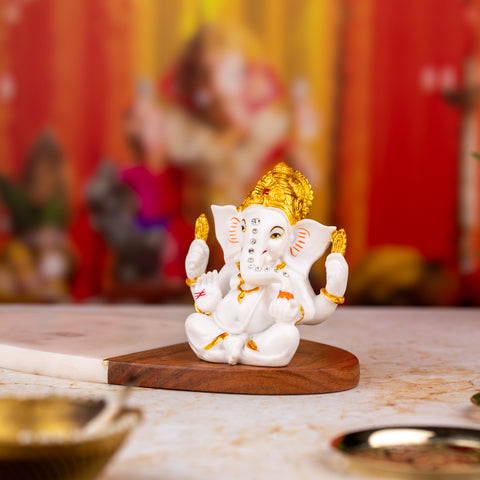 White and Golden Ganeshji Small size