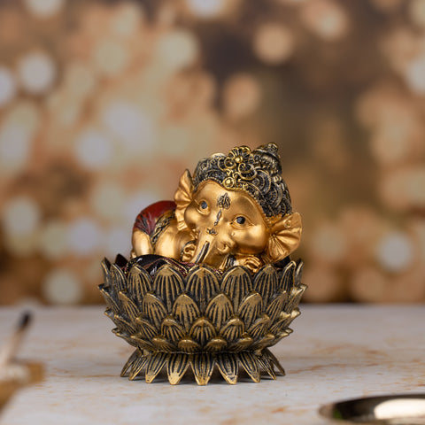 Sleeping Ganesh Figurine|Premium Resin Statue|Gold Color Statue| Packaged in Luxury Box|