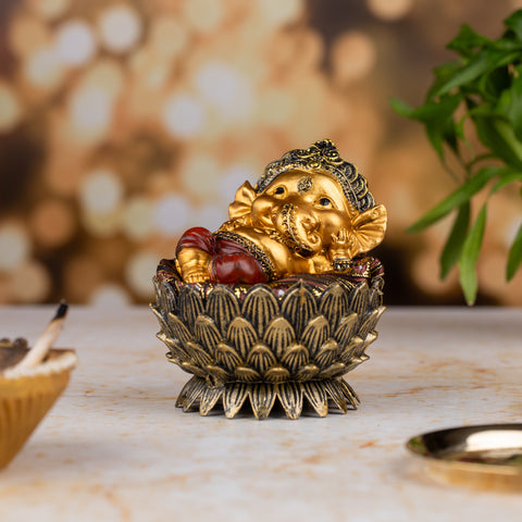 Sleeping Baby Ganesh Figurine| Golden Dreams Statue|