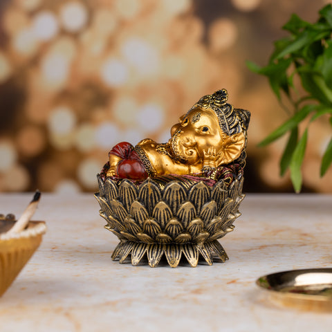 Sleeping Baby Ganesh Figurine| Golden Dreams Statue|