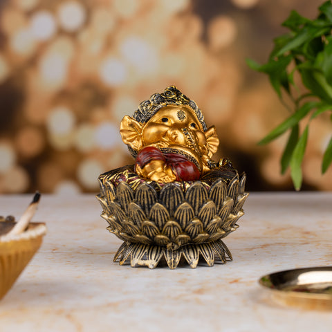 Sleeping Baby Ganesh Figurine| Golden Dreams Statue|