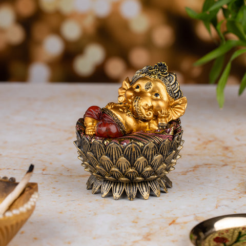 Sleeping Baby Ganesh Figurine| Golden Dreams Statue|