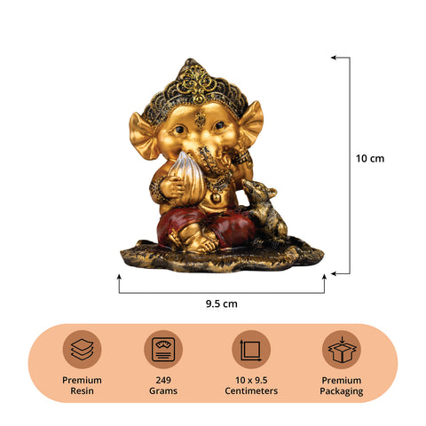 Sleeping Baby Ganesh with Modhak Figurine|Premium Resin Statue|Packaged in Luxury Box|Golden Blessing Statue|Home Decor