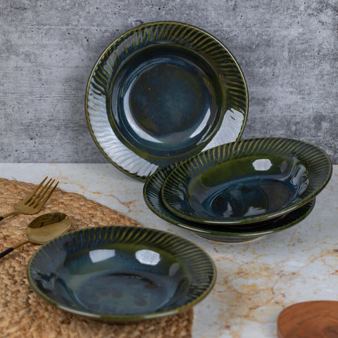 Premium Ceramic Pasta, Soup, and Snack Plates Half- Set of 2 | Microwave and Oven Safe | Dishwasher Safe | D - 7", H- 1" | Versatile Dining Essentials | Marble Green