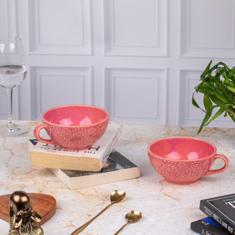 Soup Bowls Large (Set of 2) | Pink Floral design