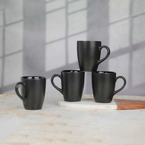 Ceramic Tea Coffee Mugs with Handles (Set of 2) | Microwave Safe | Dishwash resistant | Scratch Resistant | Black | Set of 4 H-4.5" D-3"