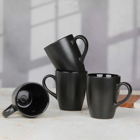 Ceramic Tea Coffee Mugs with Handles (Set of 2) | Microwave Safe | Dishwash resistant | Scratch Resistant | Black | Set of 4 H-4.5" D-3"