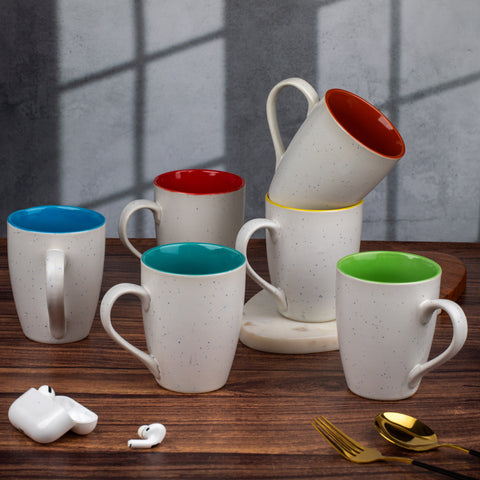 Ceramic Tea Coffee Mugs with Handles Colorful Set of 6| Microwave Safe | Dishwash resistant | Scratch Resistant | In-Multicolour | H-4.5" D-3"