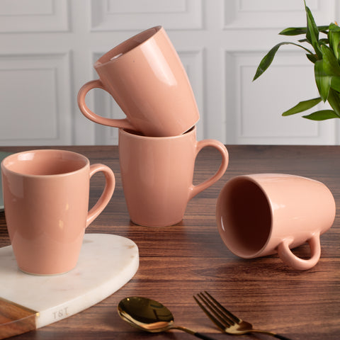 Ceramic Tea Coffee Mugs with Handles (Set of 2) | Microwave Safe | Dishwash resistant | Scratch Resistant | Pastel Pink | H-4.5" D-3"